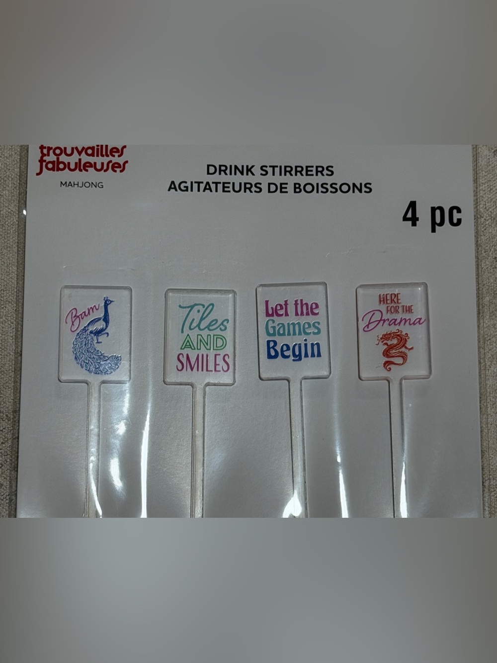 Mahjong White Drink Stirrers - 4 pc